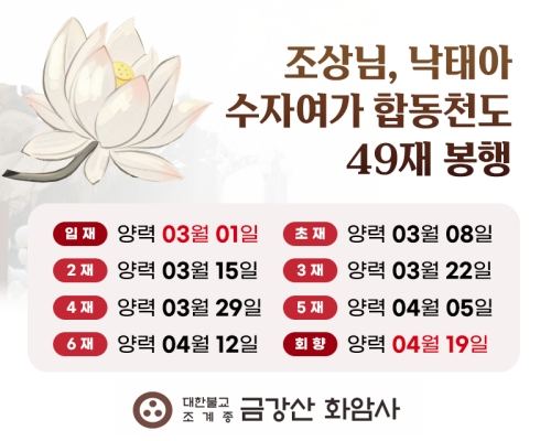 조상님, 낙태아 수자여가 합동천도 49재 봉행 안내